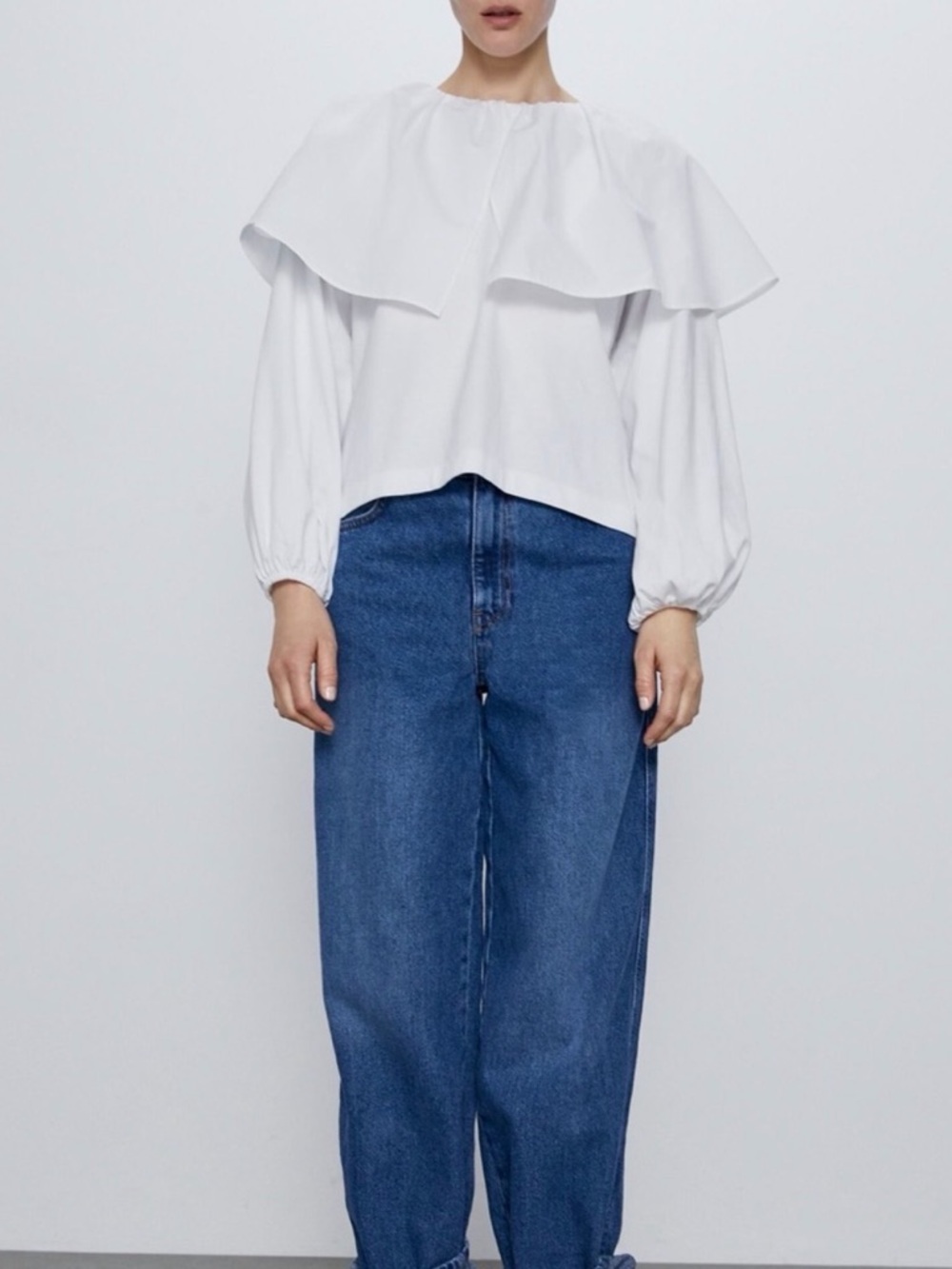 Zara Contrast Poplin Top White Sz S
